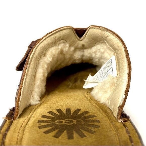 UGG Livia brown leather shearling lined clogs 7 - Picture 12 of 16